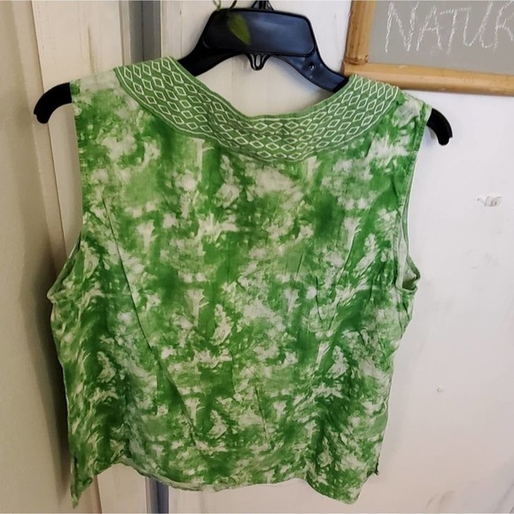 Vintage LINEN blend embroidered green and white tank top tunic plus size 2X - Picture 2 of 5